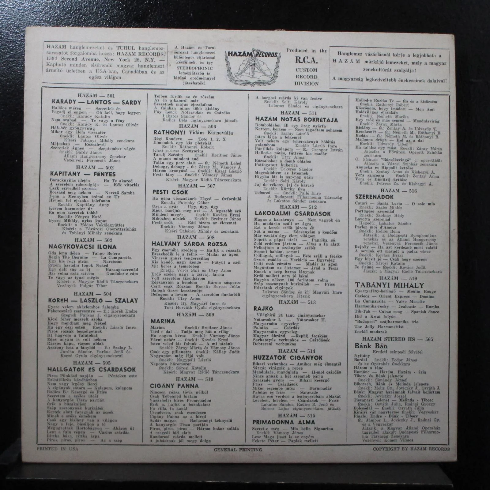 Rthonyi Vidm - Karnevlia LP VG+ HAZAM 506 Mono Signed Vinyl Record - Image 2