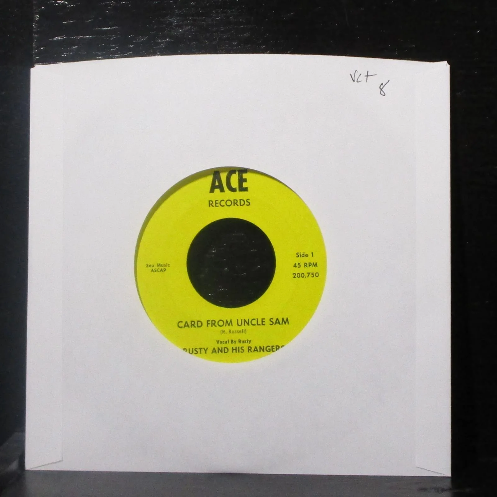 Rusty & His Rangers - Card From Uncle Sam / Abilene 7" VG+ Vinyl 45 Ace 200,750