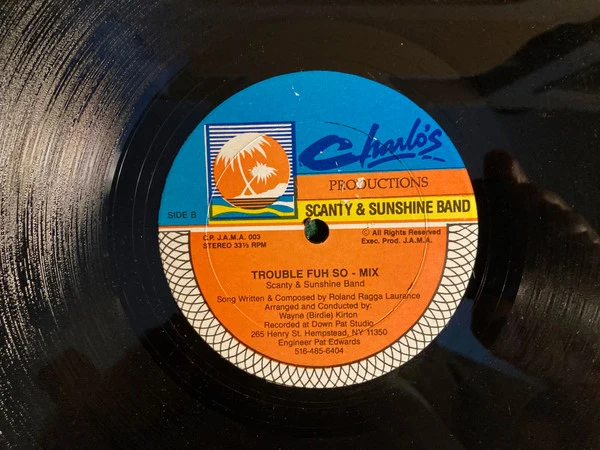 Scanty & Sunshine Band - Trouble Fuh So - VG+ 12" Single Record Charlo's Productions USA Vinyl - Reggae / Soca - Image 2