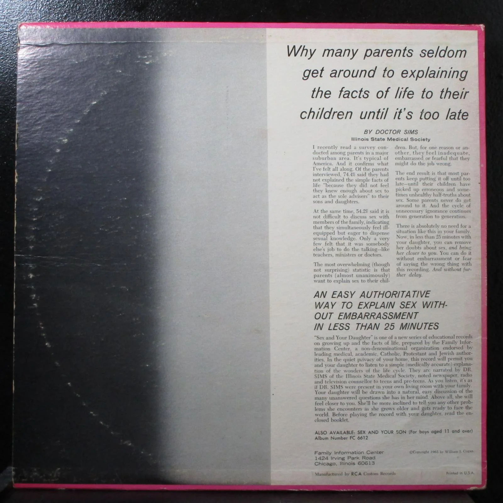 Sex And Your Daughter VG+ Mono LP + Book FC 6610 Family Information Center 1965 - Image 2