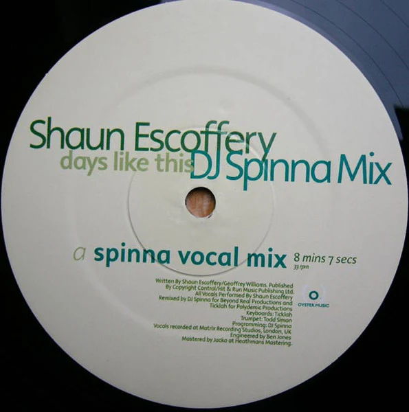 Shaun Escoffery - Days Like This - VG+ 12" Single Record 2001 Oyster Music UK Vinyl - Deep House / Garage House - Image 3