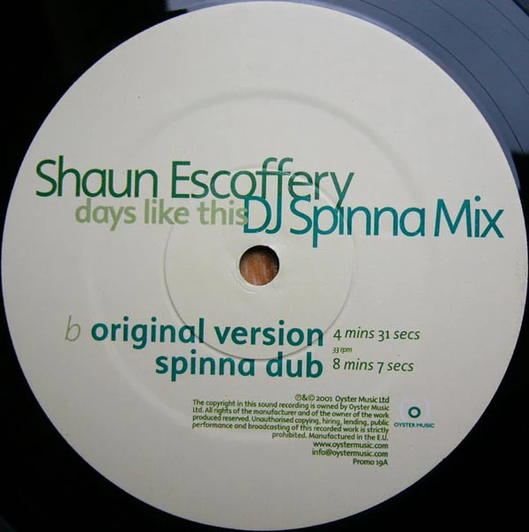 Shaun Escoffery - Days Like This - VG+ 12" Single Record 2001 Oyster Music UK Vinyl - Deep House / Garage House - Image 4