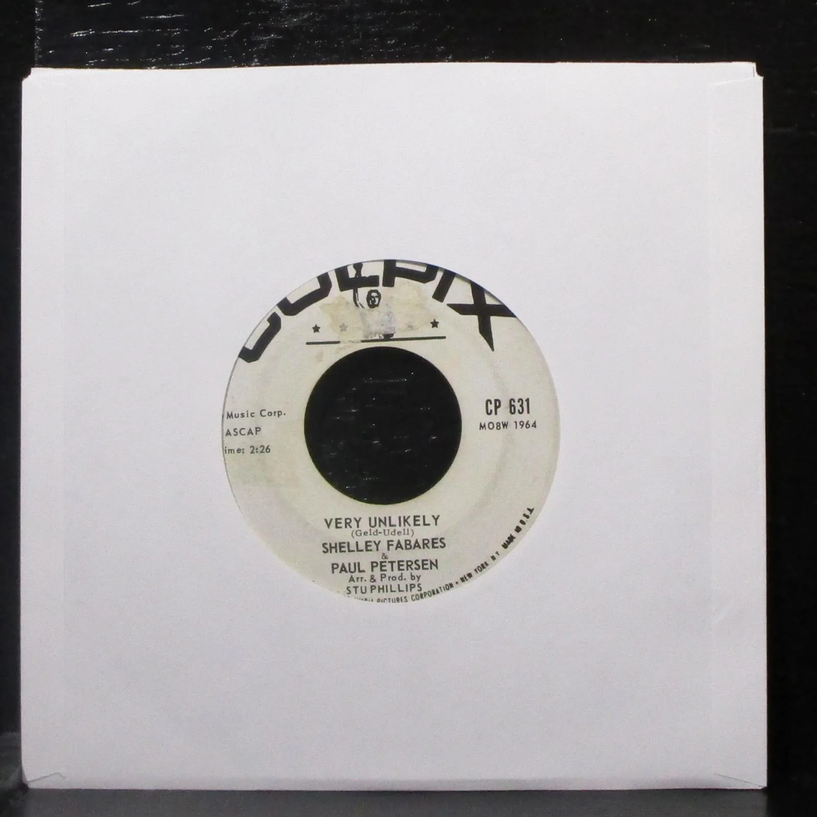 Shelley Fabares & Paul Petersen - Very Unlikely 7" VG+ Promo 45 Colpix CP 631 - Image 2