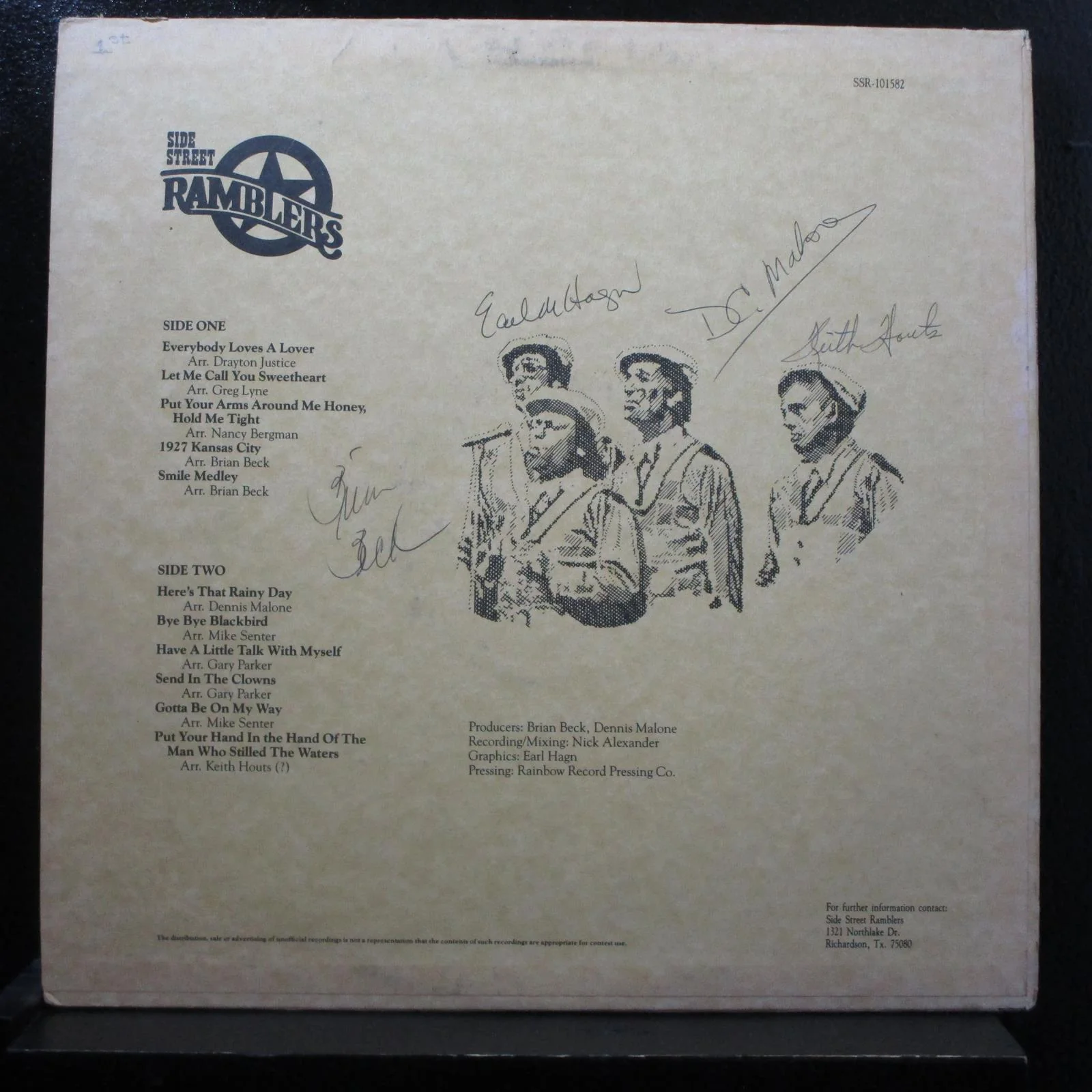 Side Street Ramblers LP Mint- SSR-101582 Signed / Autographed Vinyl Record - Image 2