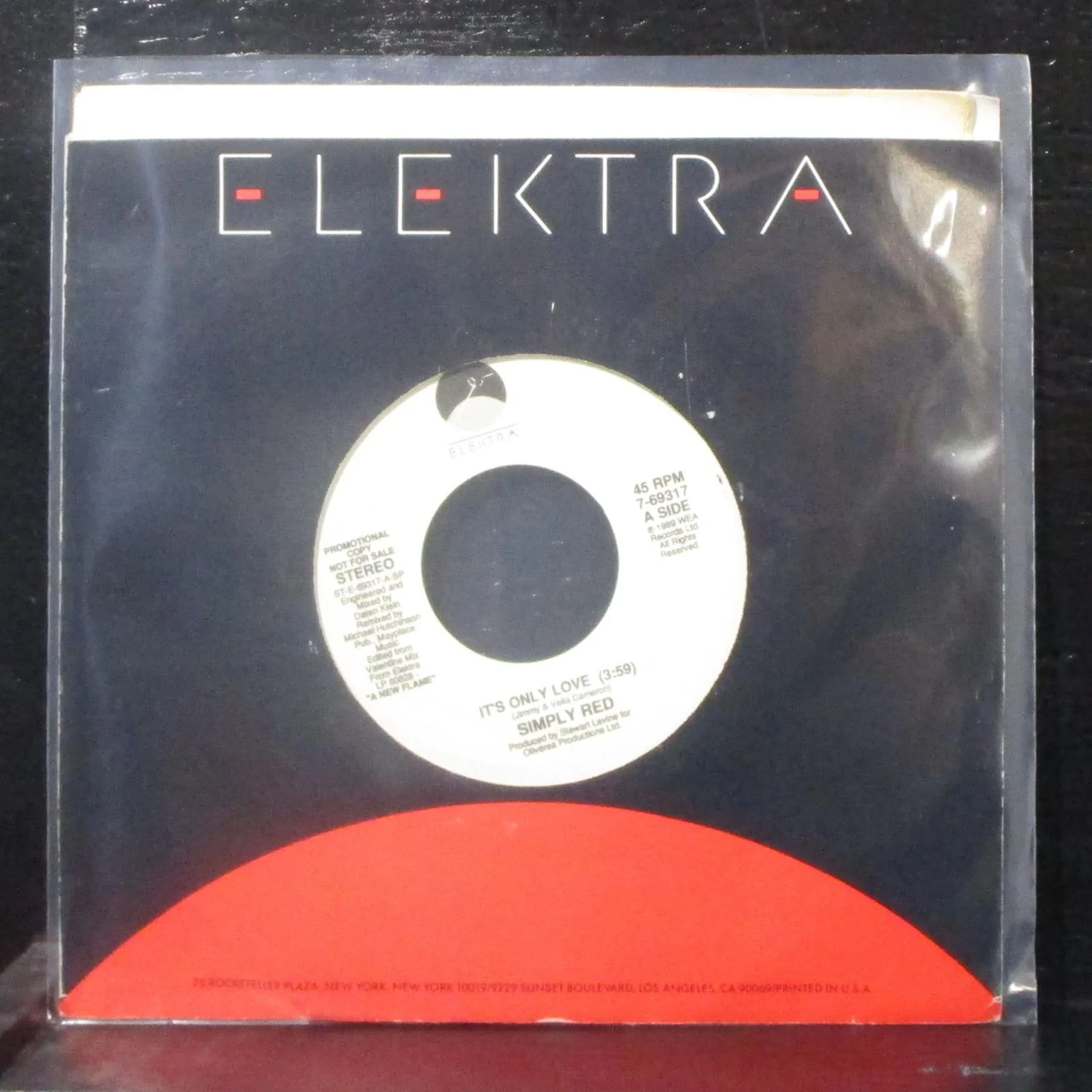 Simply Red - It's Only Love 7" Mint- Promo Vinyl 45 Elektra 7-69317 USA 1989 - Image 2