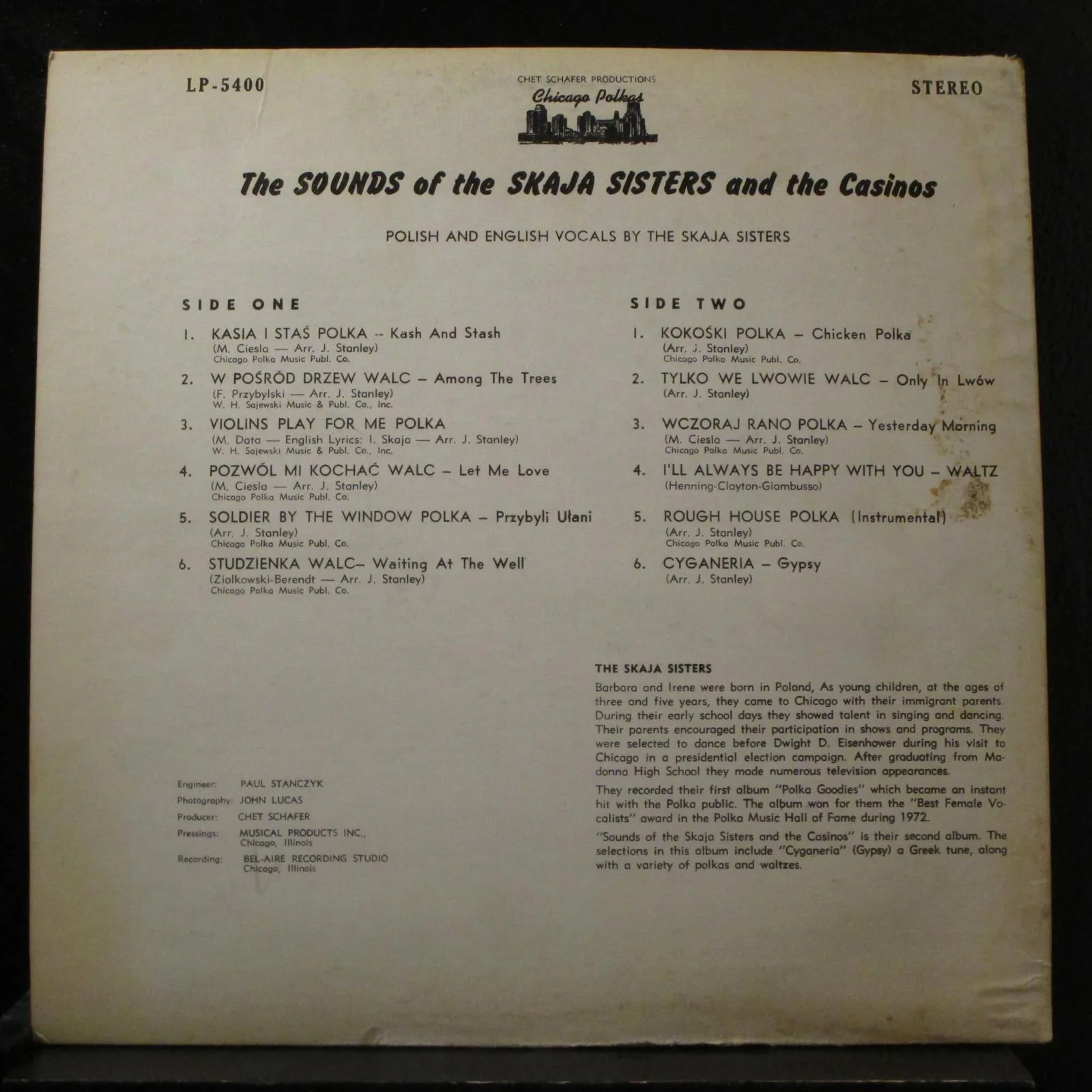 Skaja Sisters & The Casinos - Sounds Of The LP VG+ LP-4500 Chicago Polka Record - Image 2