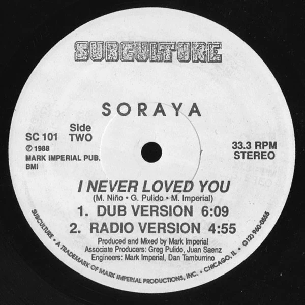 Soraya - I Never Loved You - VG 12" Single Record 1988 Subculture USA Vinyl - Chicago House / Freestyle
