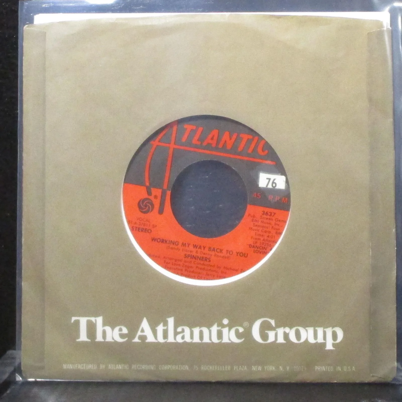 Spinners - Working My Way Back To You / Disco Ride 7" Mint- Vinyl 45 Atlantic