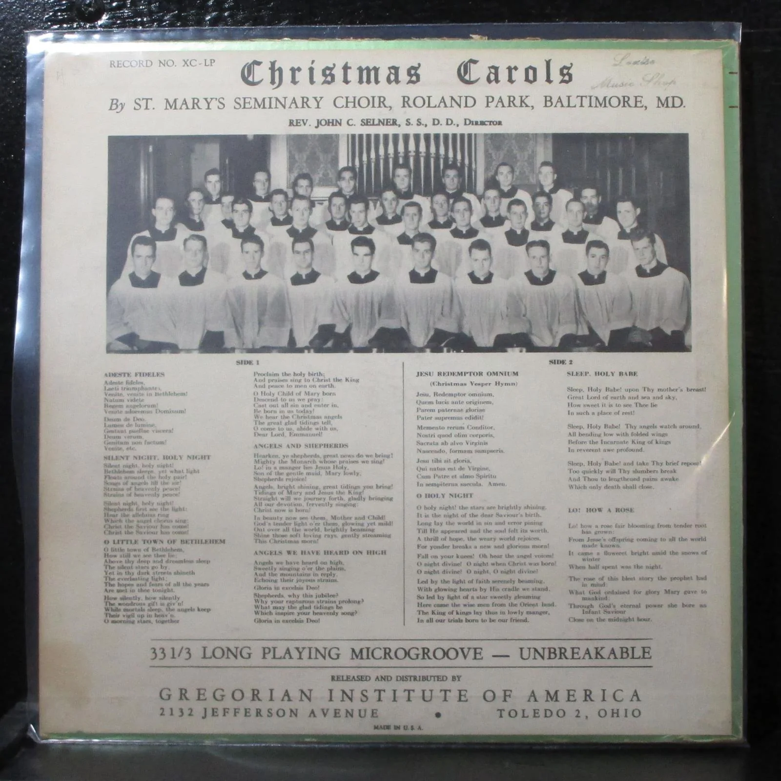 St. Mary's Seminary Choir - Christmas Carols VG Mono 10" LP XC-LP USA - Image 2