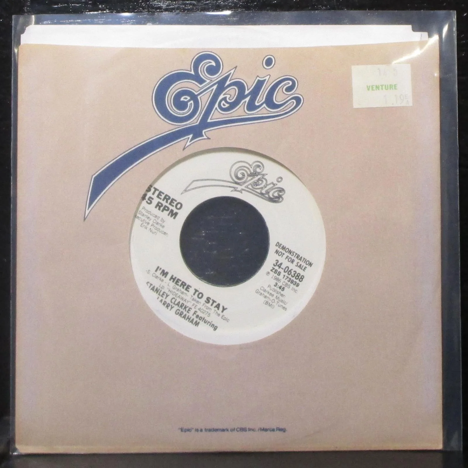 Stanley Clarke & Larry Graham - I'm Here To Stay 7" Mint- Vinyl 45 Epic 1986 - Image 2