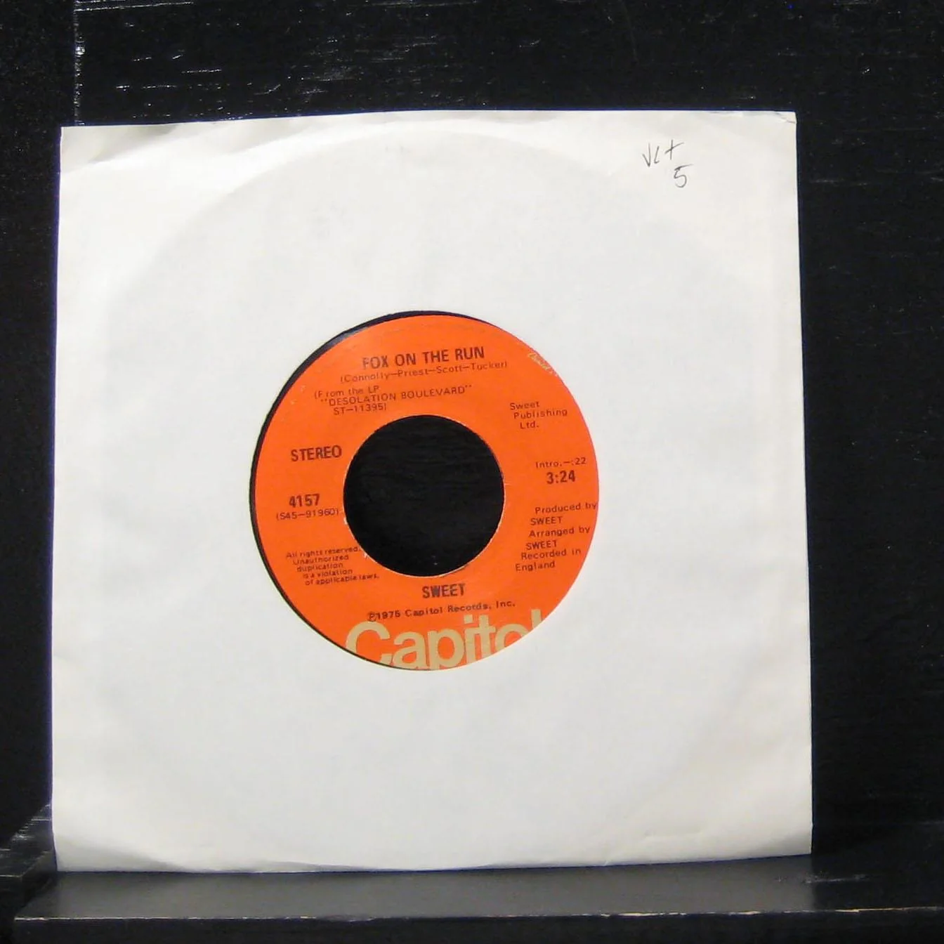 Sweet - Fox On The Run / Burn On The Flame 7" VG+ 4157 Vinyl 45 Capitol