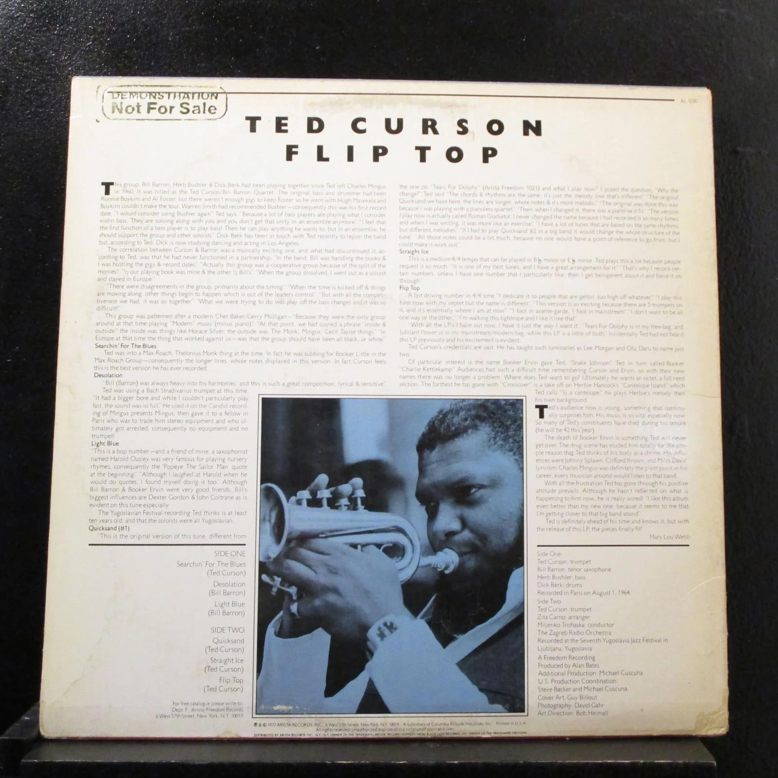 Ted Curson - Flip Top LP VG+ AL 1030 Arista Promo 1977 USA Vinyl Record - Image 2