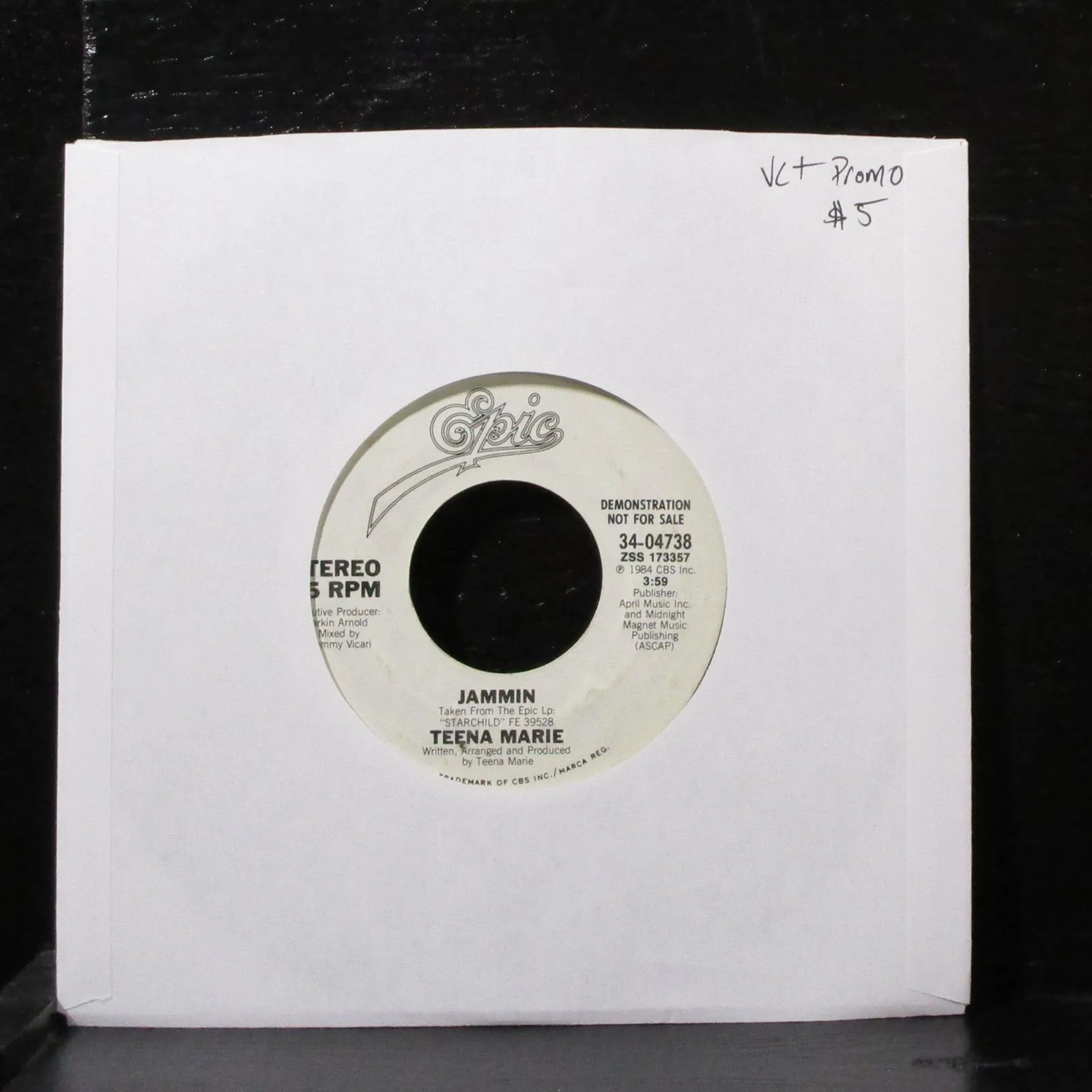 Teena Marie - Jammin 7" VG+ Promo Vinyl 45 Epic 34-04738 USA 1984