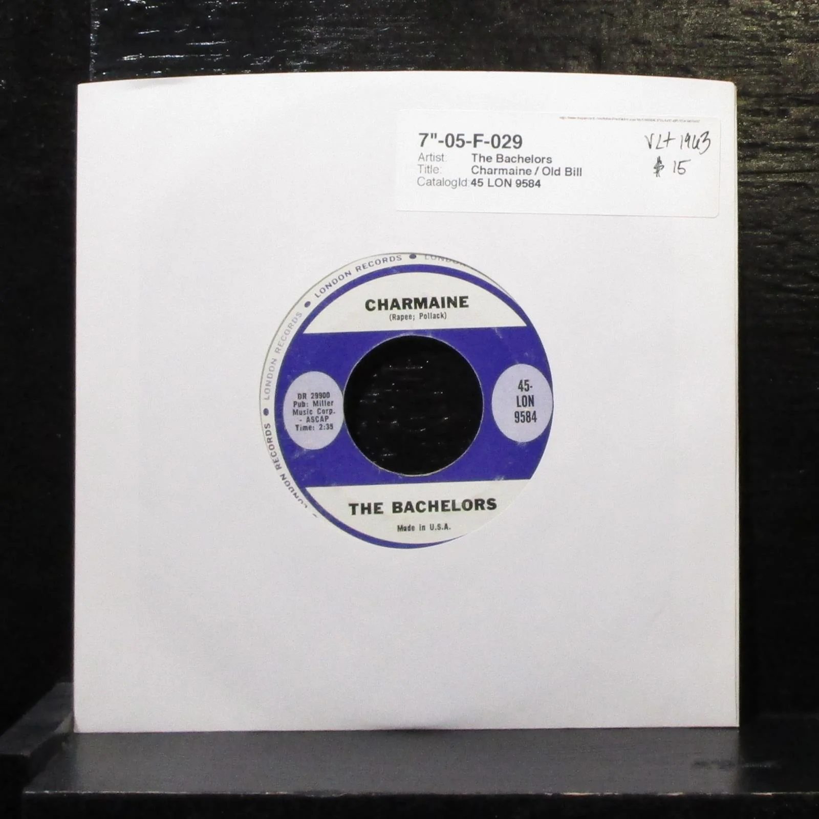 The Bachelors - Charmaine / Old Bill 7" VG+ Vinyl London 45-LON 9584 USA 1963
