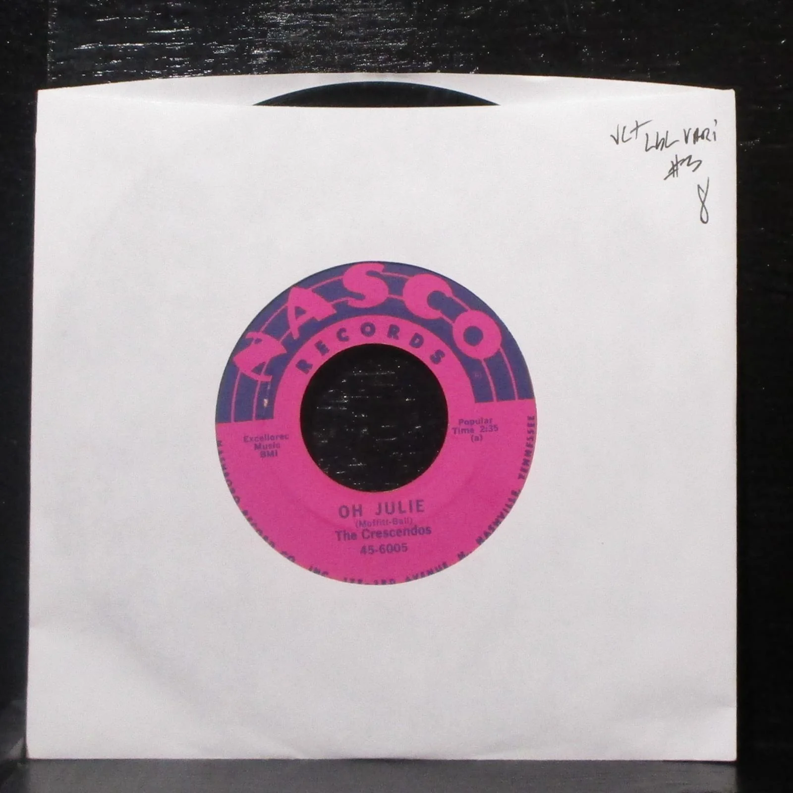 The Crescendos - Oh Julie / My Little Girl 7" VG+ Vinyl 45-6005 Nasco lbl var #3