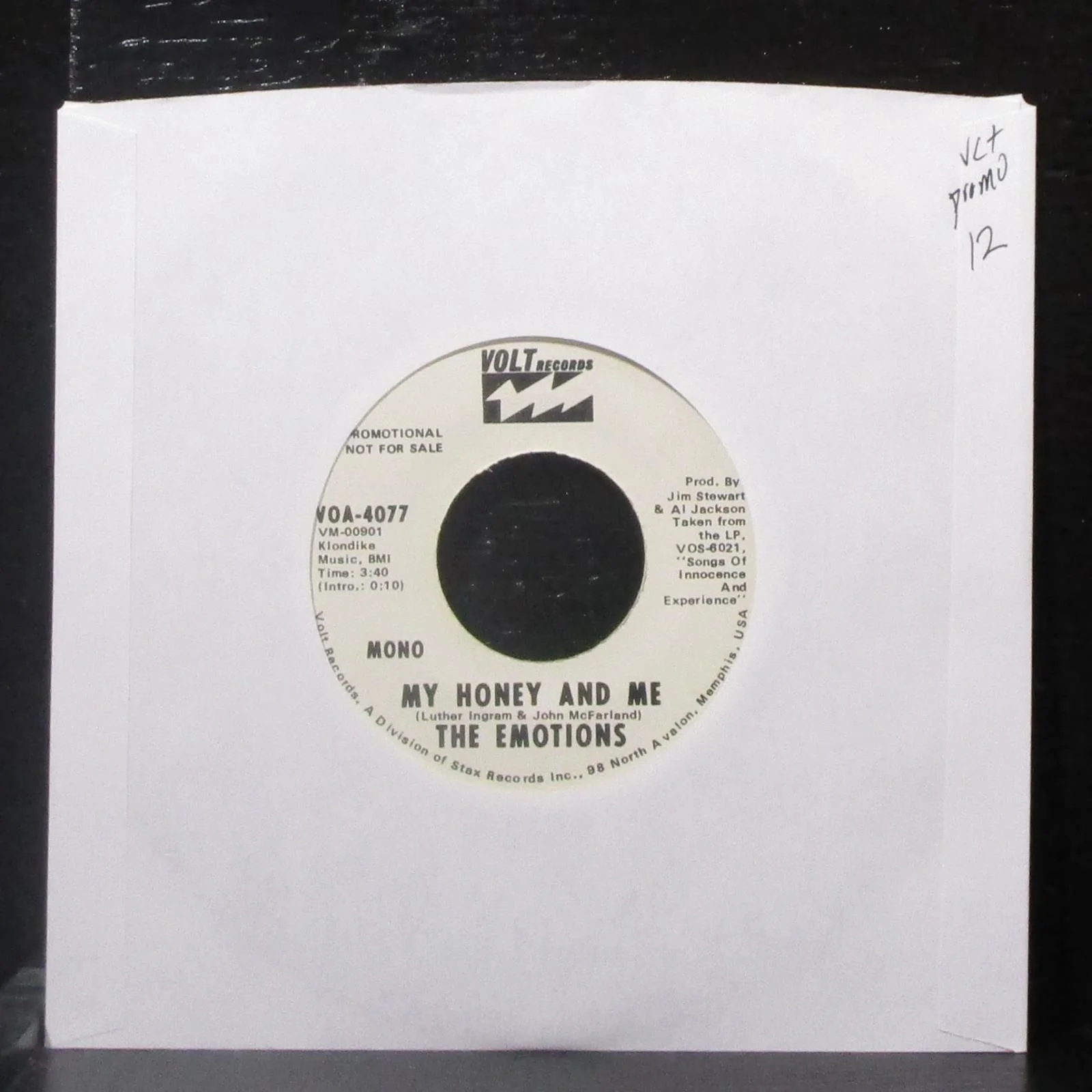 The Emotions - My Honey And Me 7" VG+ Promo Vinyl 45 Volt VOA-4077 USA 1972