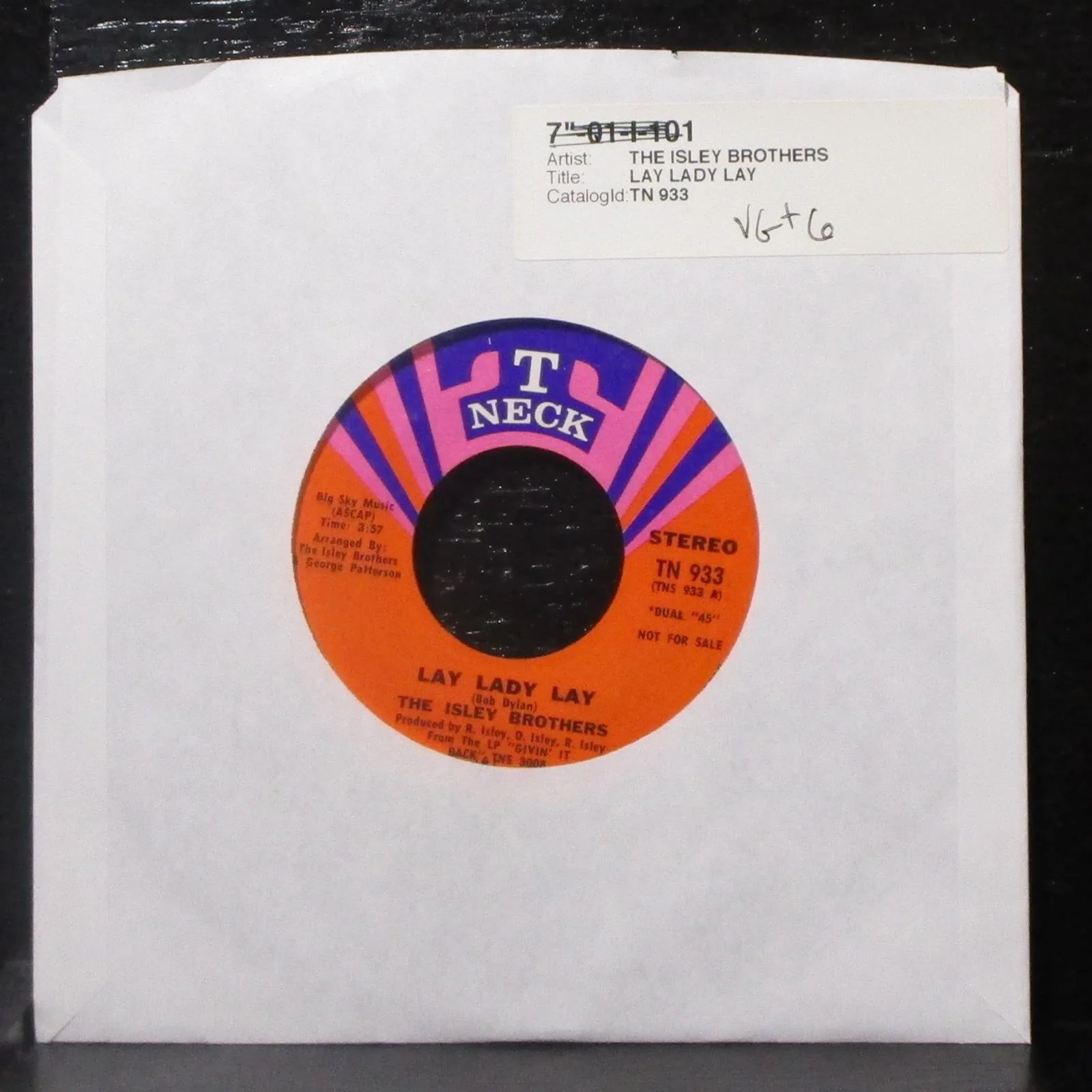 The Isley Brothers - Lay Lady Lay 7" VG+ Promo Vinyl 45 T-Neck TN 933 USA 1971