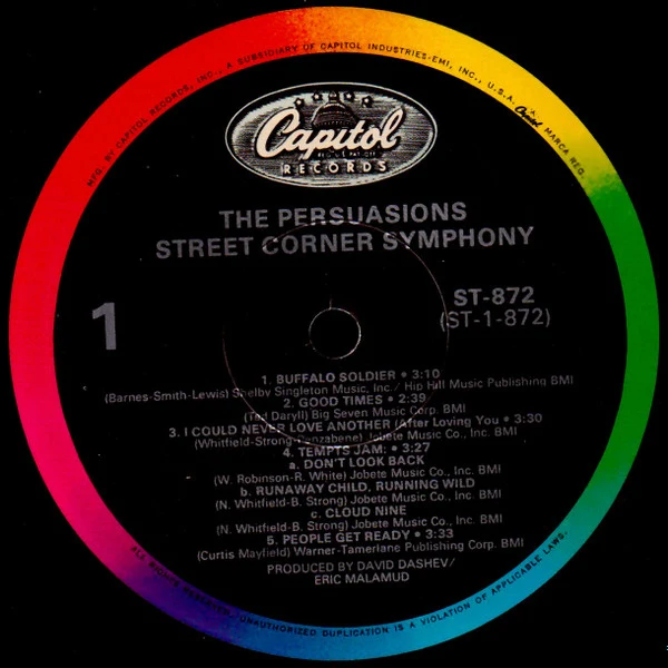 The Persuasions - Street Corner Symphony (1972) - VG+ LP Record 1977 Capitol USA Vinyl - Soul / Rhythm & Blues - Image 3