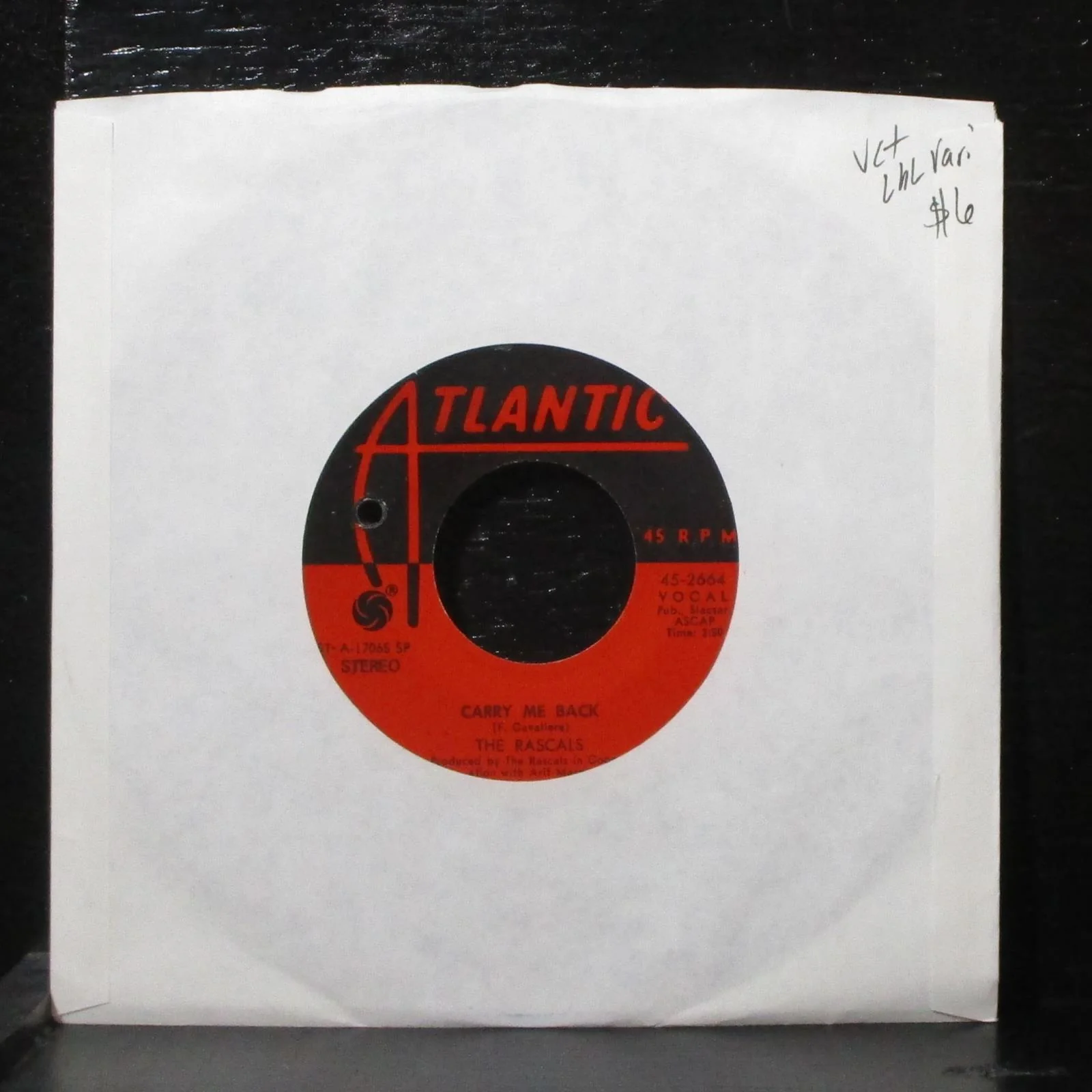 The Rascals - Carry Me Back / Real Thing 7" VG+ Atlantic 45-2664 USA lbl var