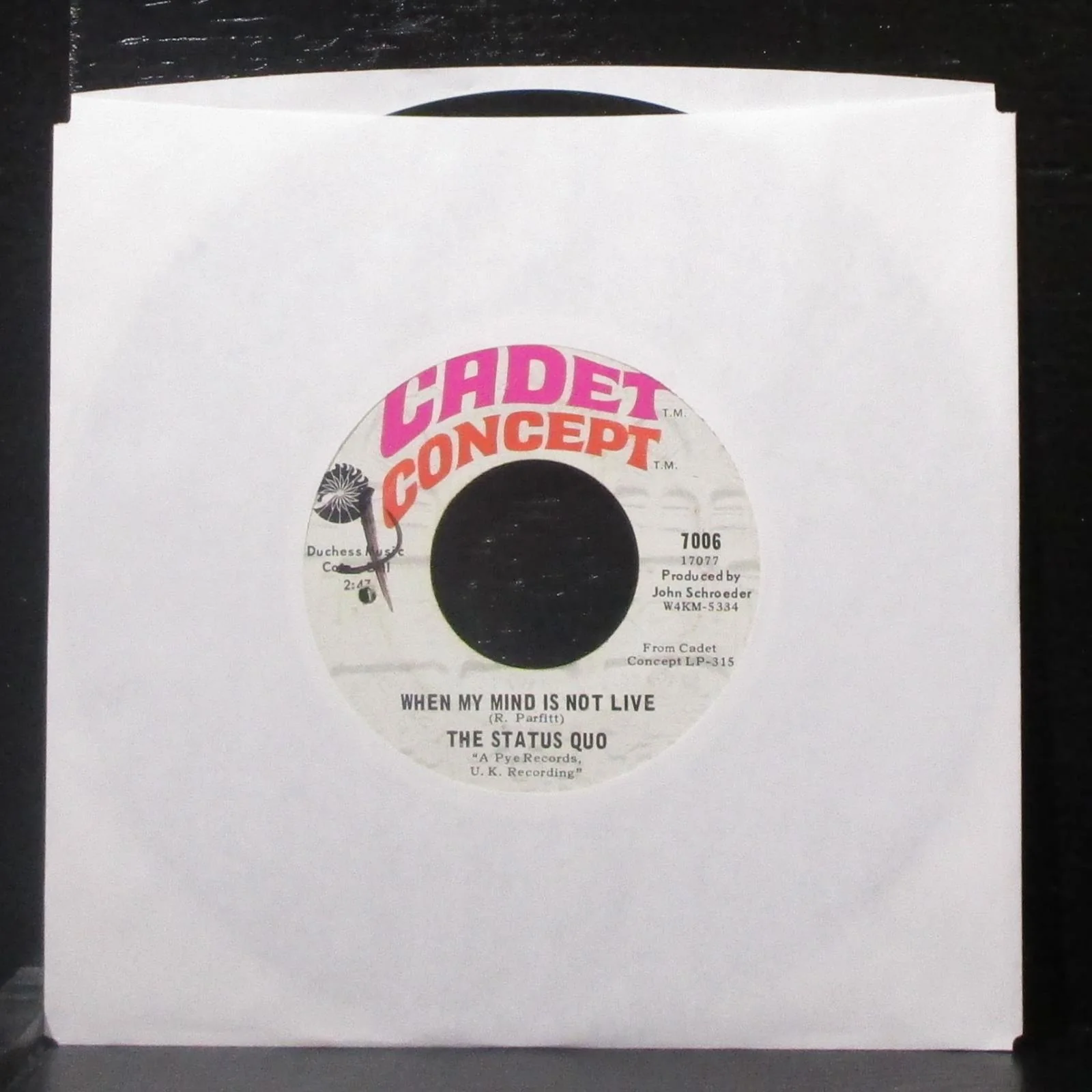 The Status Quo - Ice In The Sun / When My Mind Is Not Live 7" VG+ Vinyl 45 Cadet - Image 2