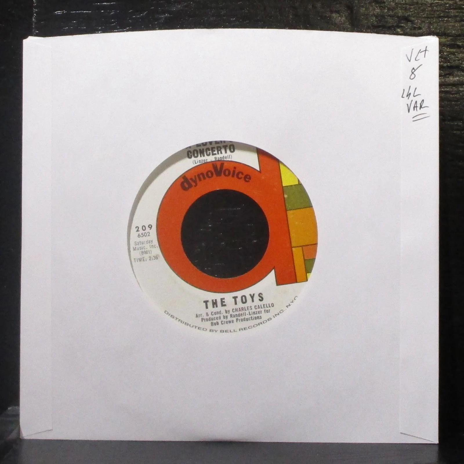 The Toys - A Lover's Concerto / This Night 7" VG+ Vinyl 45 DynoVoice 209 USA