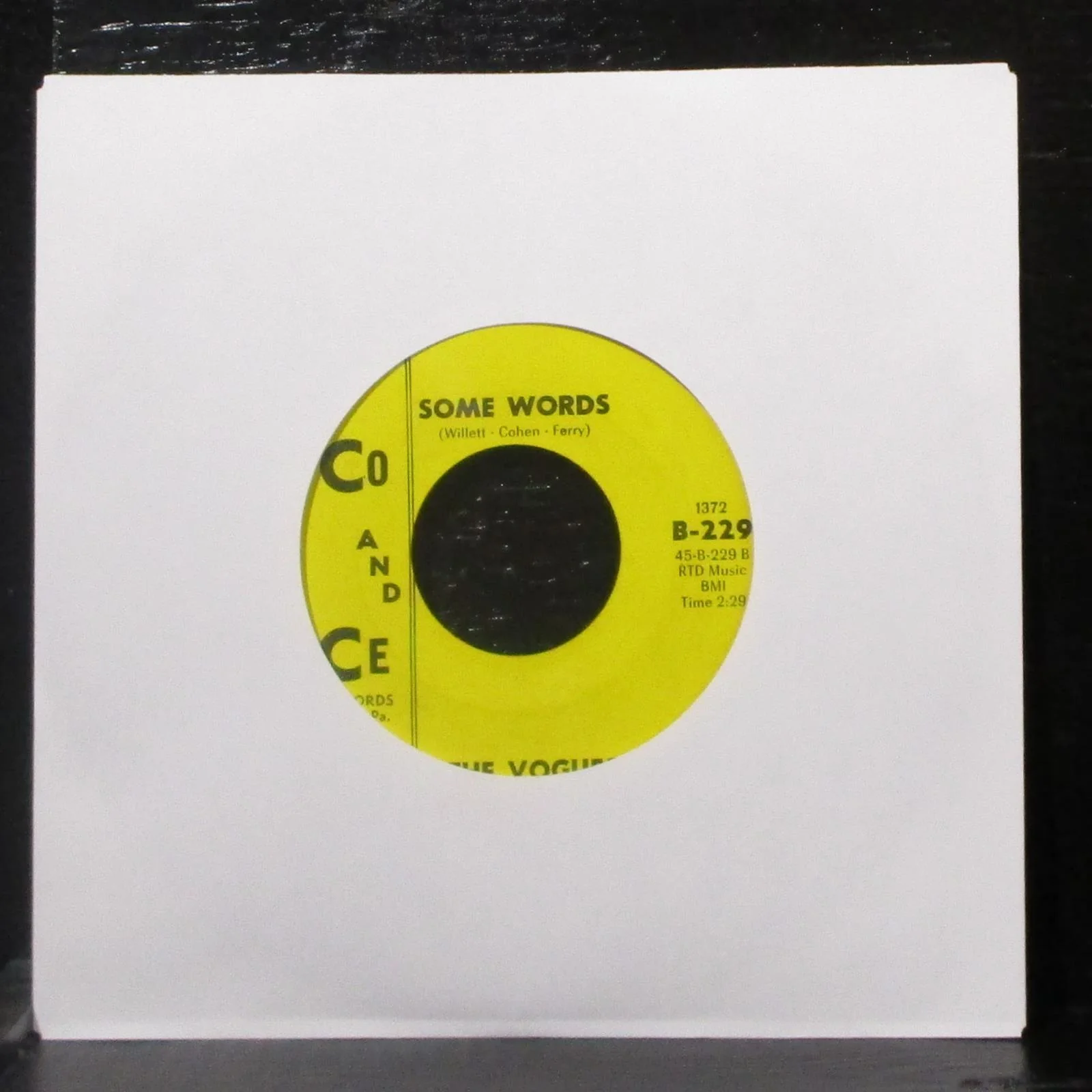 The Vogues - You're The One / Some Words 7" VG+ Vinyl 45 Co & Ce B-229 USA 1965 - Image 2