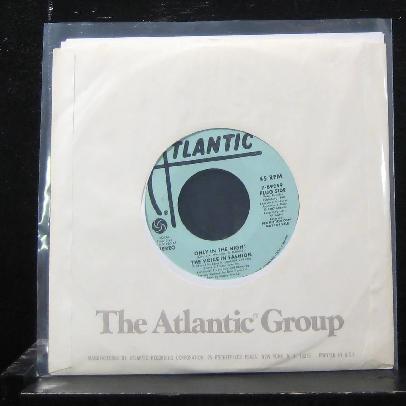 The Voice In Fashion - Only In The Night 7" Mint- 7-89259 Vinyl 45 Promo 1987