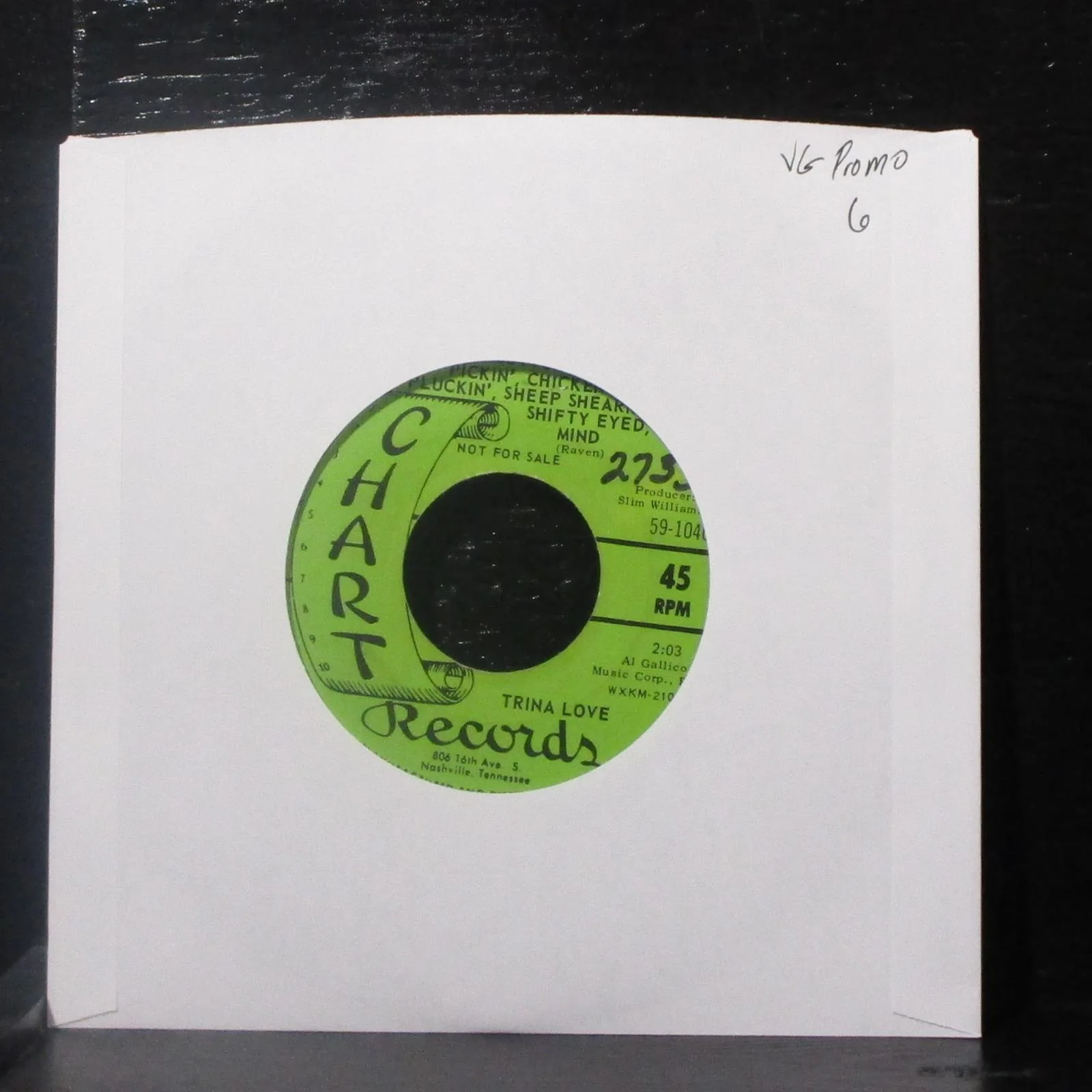 Trina Love - Cotton Pickin', Chicken Pluckin' 7" VG Promo Vinyl 45 59-1040 USA