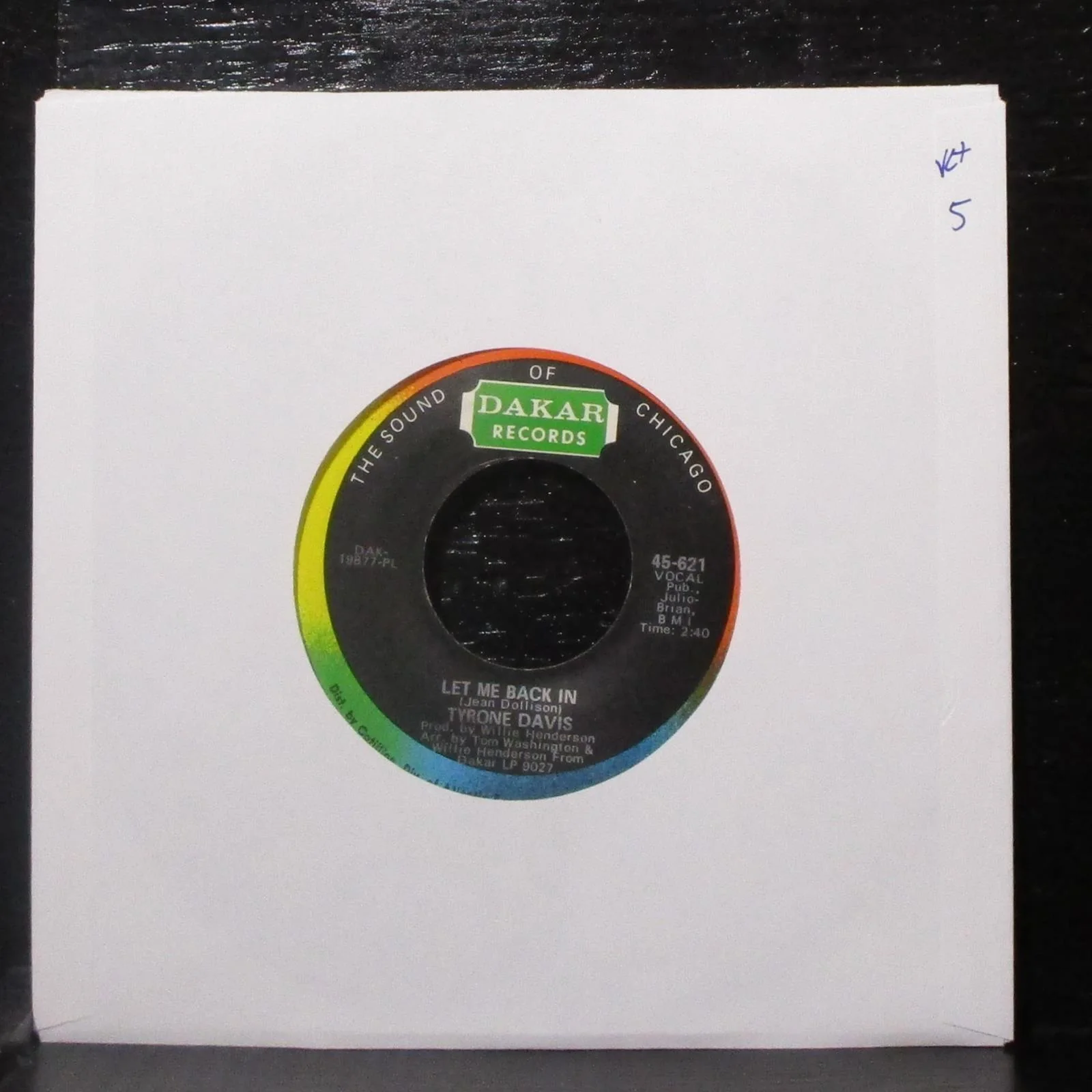Tyrone Davis - Love Bones / Let Me Back In 7" VG+ Vinyl 45 Dakar 45-621 USA 1970