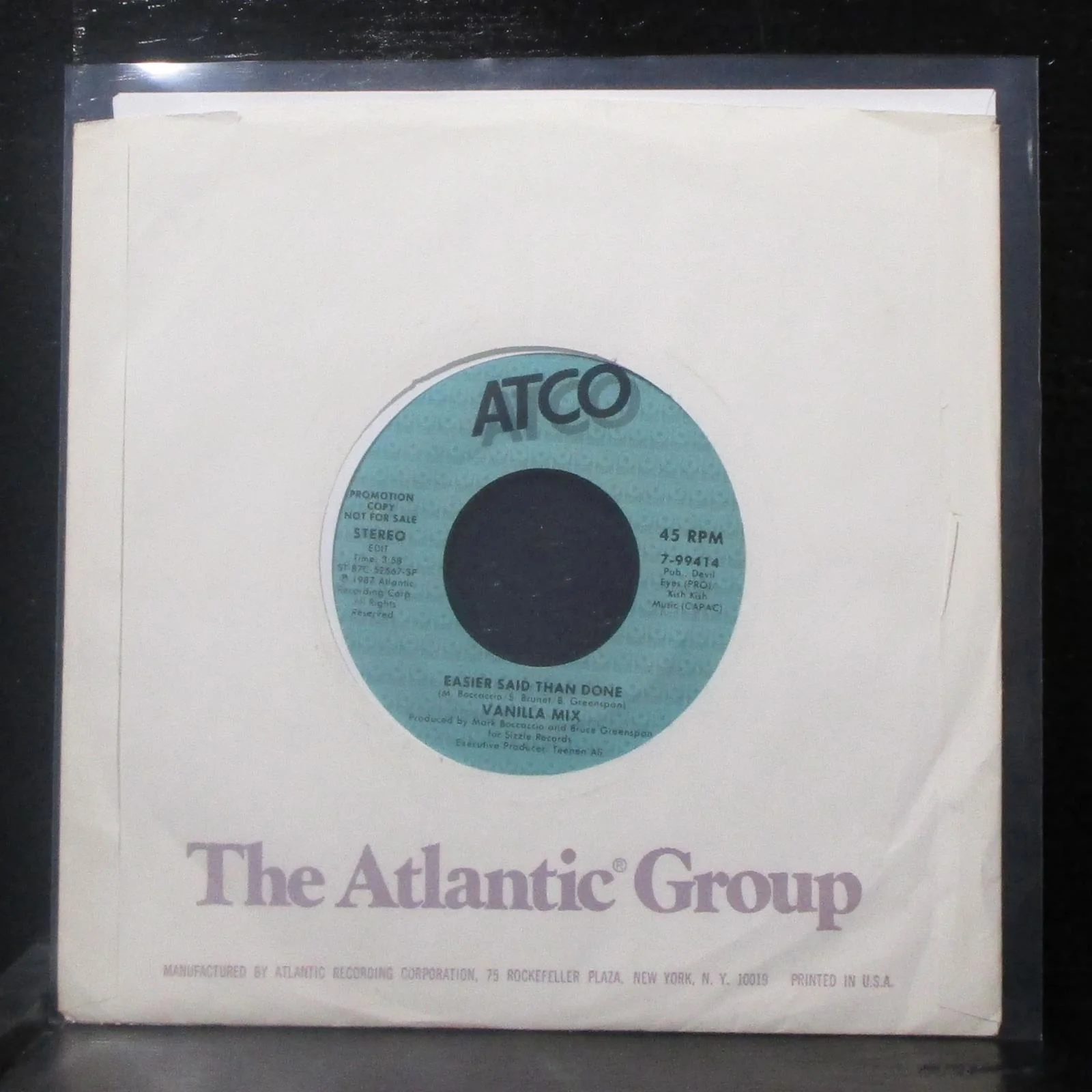 Vanilla Mix - Easier Said Than Done 7" Mint- Promo Vinyl 45 7-99414 USA 1987