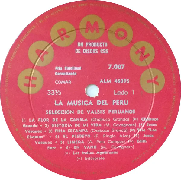 Various - La Musica Del Peru · Seleccion De Valses Peruanos - VG LP Record 1970 Harmony CBS Argentina Vinyl - Latin / Folk - Image 2