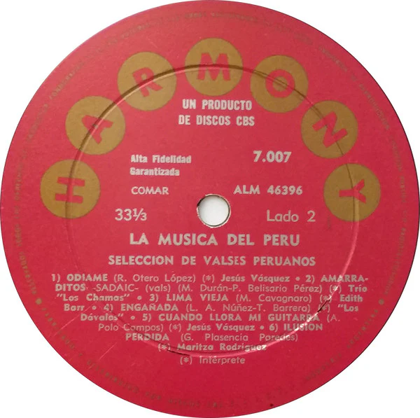 Various - La Musica Del Peru · Seleccion De Valses Peruanos - VG LP Record 1970 Harmony CBS Argentina Vinyl - Latin / Folk - Image 3