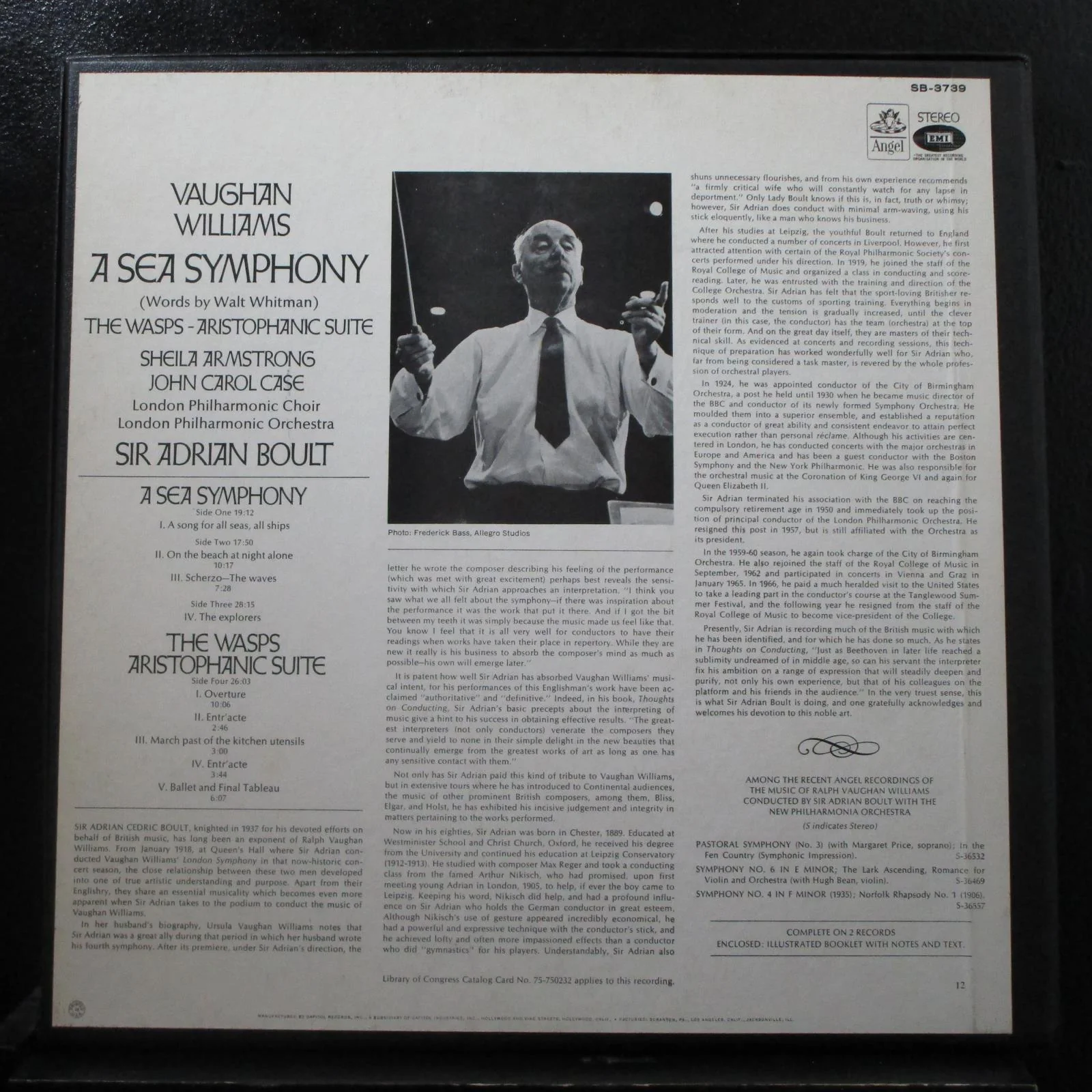 Vaughan Williams - A Sea Symphony / The Wasps 2 LP Mint- SB-3739 Record - Image 2