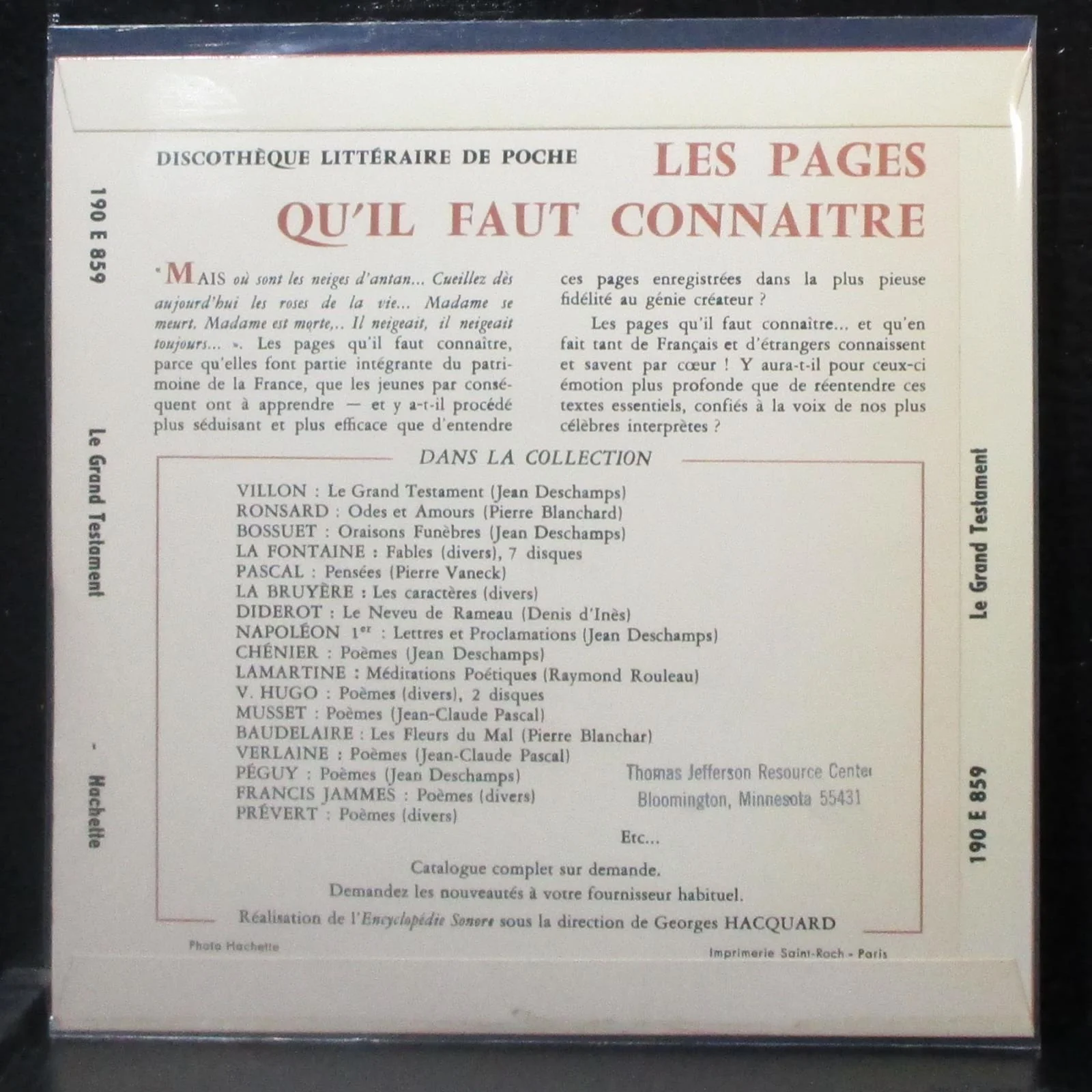 Villon - Le Grand Testament 7" Mint- Vinyl 45 L'Encyclopdie Sonore France - Image 2