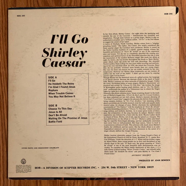 Shirley Caesar With The Institutional Choir Of Brooklyn - I'll Go - VG+ (VG cover) LP Record 1967 USA Original Vinyl - Gospel / Soul - Image 2