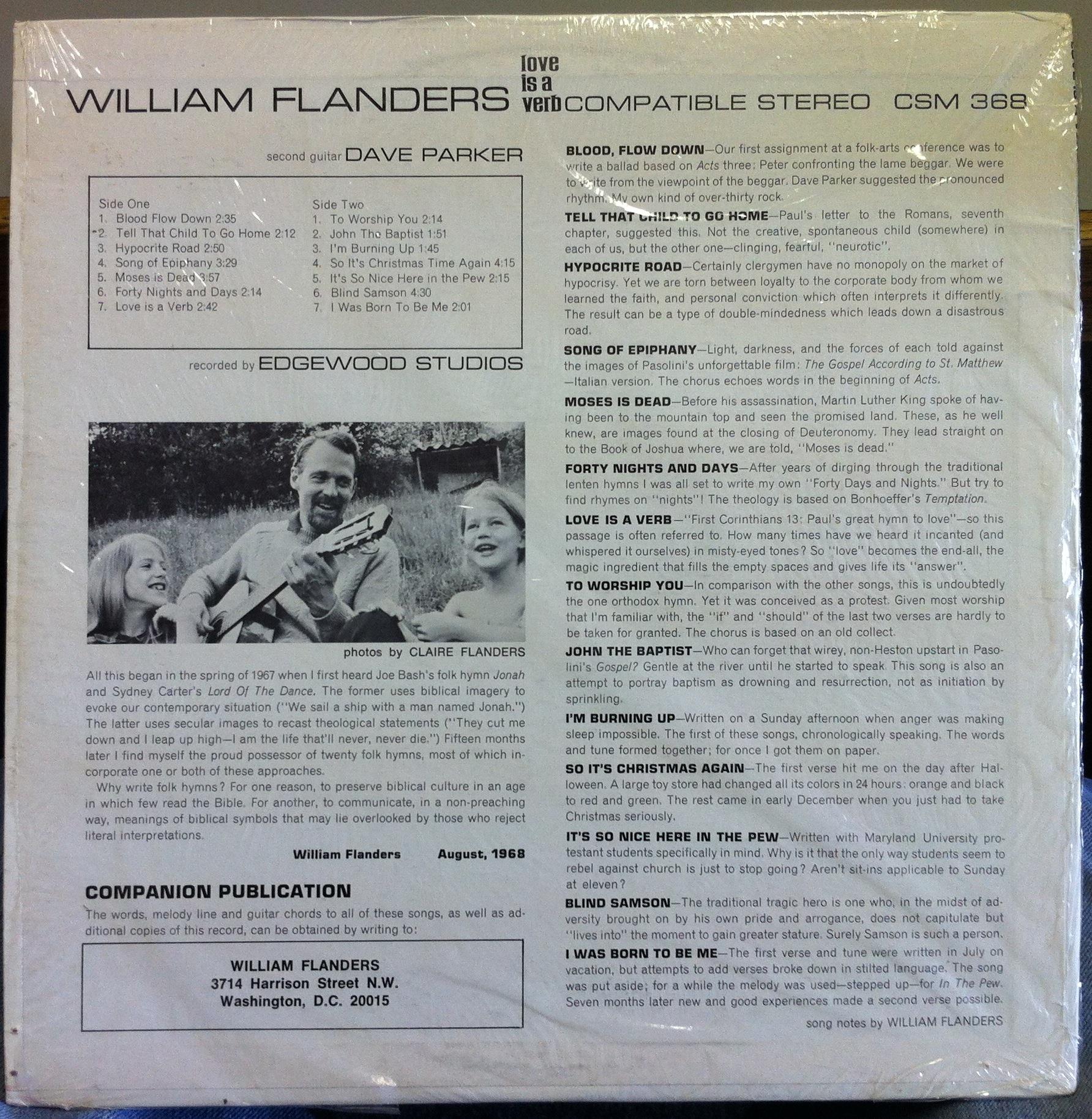 William Flanders - Love Is A Verb - VG+ LP Record 1968 Private Press Original Mono Vinyl - Folk / Psych / Xian - Image 2
