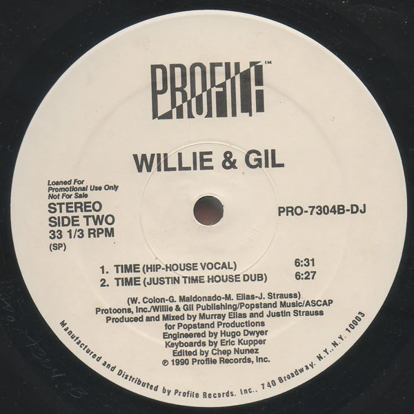 Willie & Gil - Time - VG 12" Single Record 1990 Profile USA Promo Vinyl - Freestyle / Hip-House - Image 2