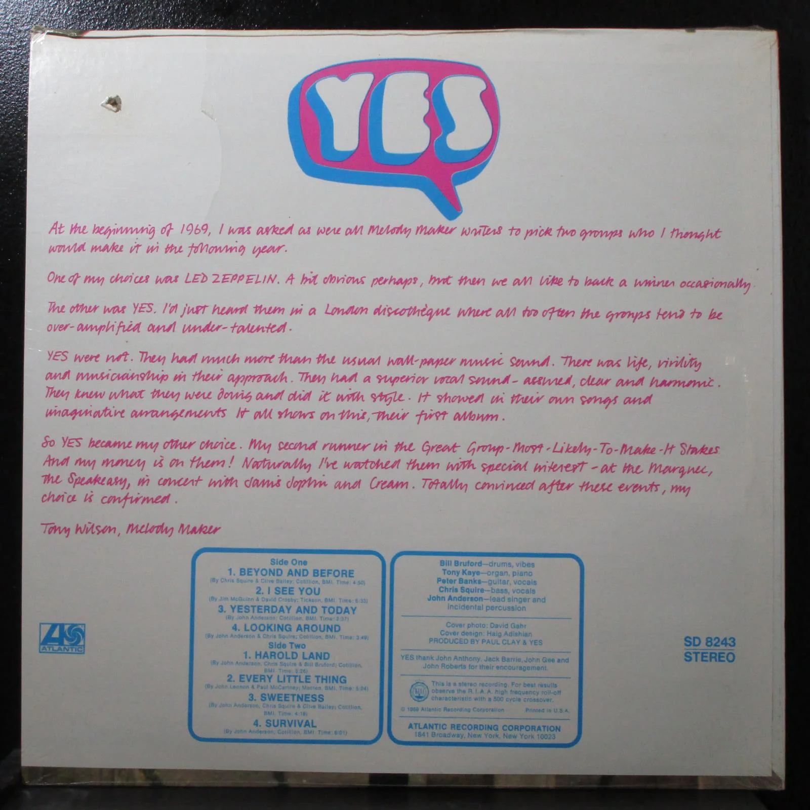Yes - Yes sealed LP Vinyl Record Atlantic SD 8243 USA 1969 - Image 2