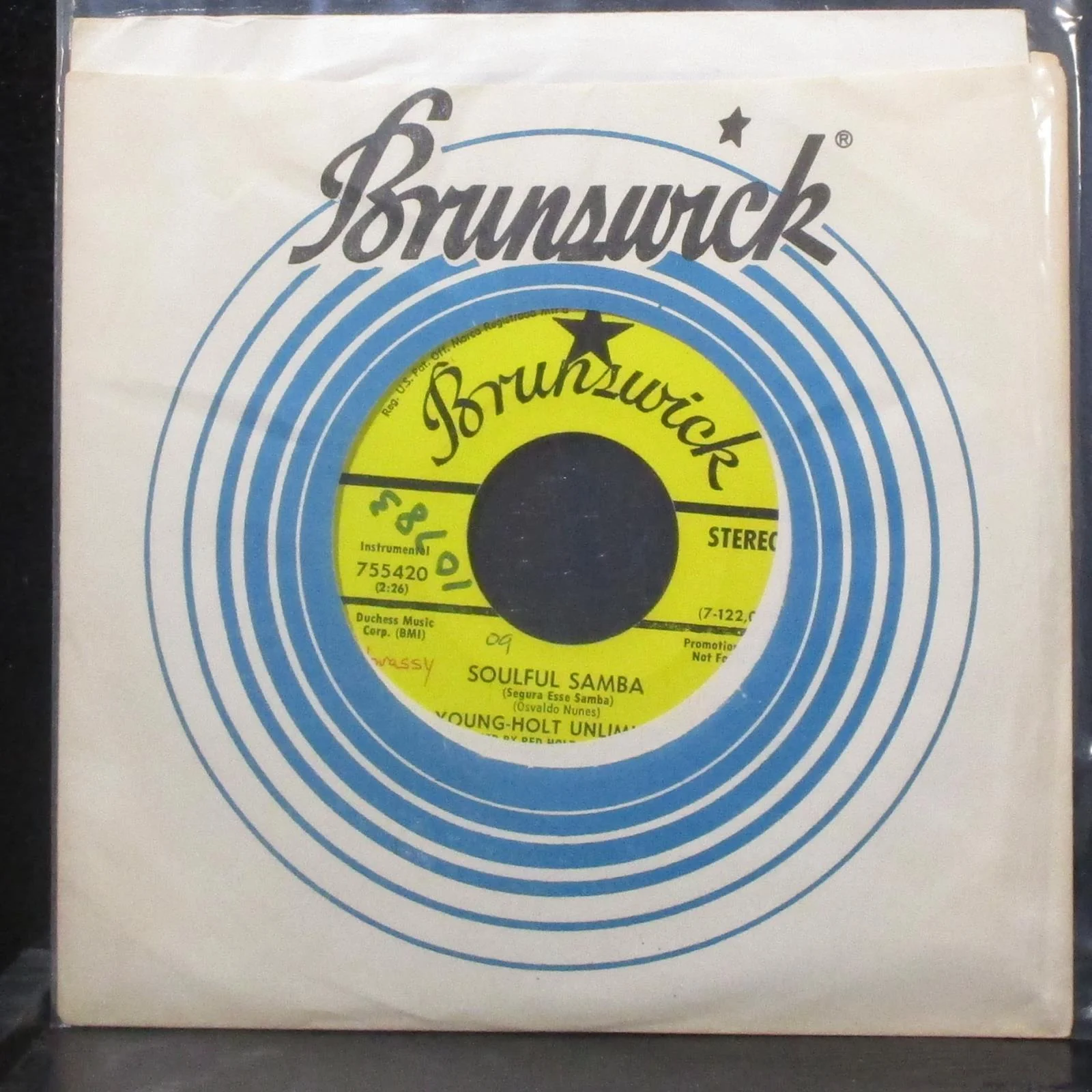 Young-Holt Unlimited - Horoscope / Soulful Samba 7" VG+ Promo Vinyl 45 Brunswick - Image 2
