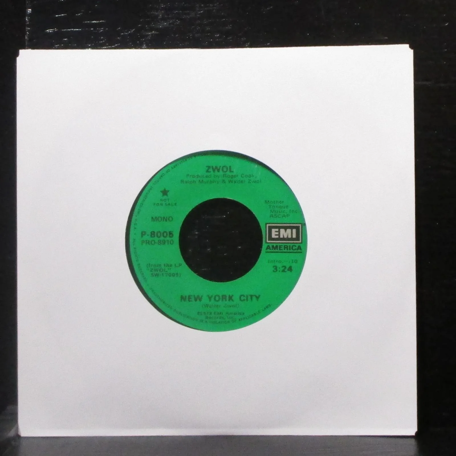 Zwol - New York City 7" VG+ Promo Vinyl 45 EMI America P-8005 USA 1978 - Image 2